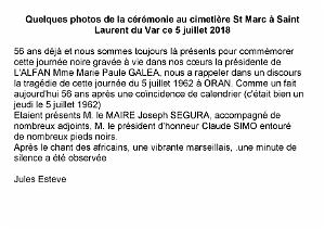 2018 07 05 SAINT LAURENT DU VAR HOMMAGE AUX VICTIMES DU 5 JUILLET 1962 A ORAN